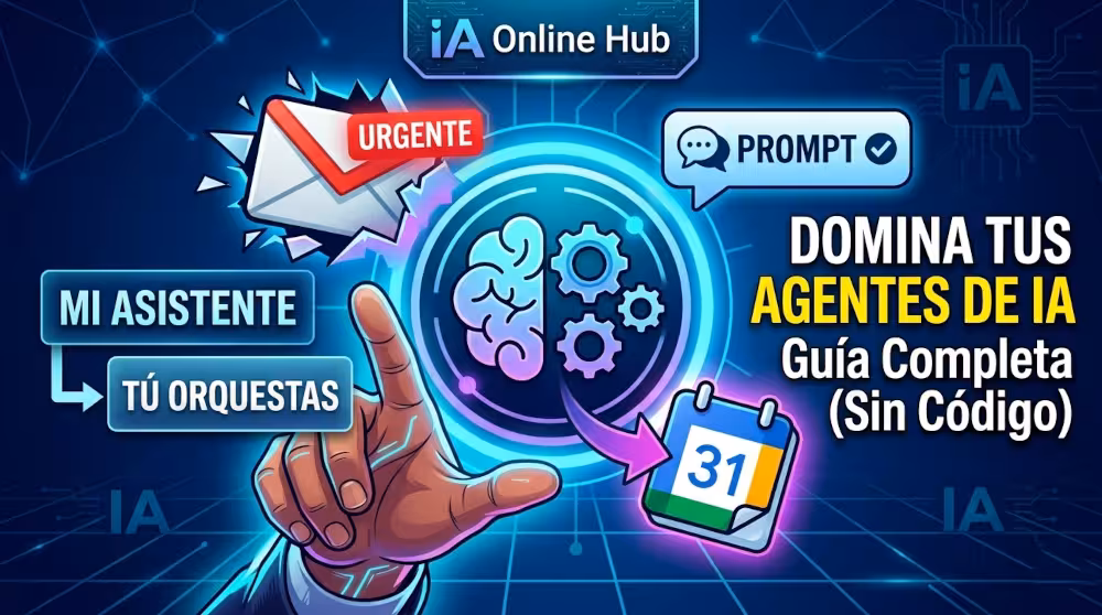 Portada para blog de IA Online Hub sobre cómo dominar agentes de IA personales y automatización sin código.