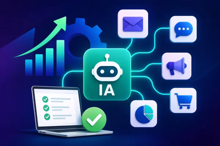 Automatización de negocios con IA conectando herramientas y procesos para mejorar la productividad empresarial