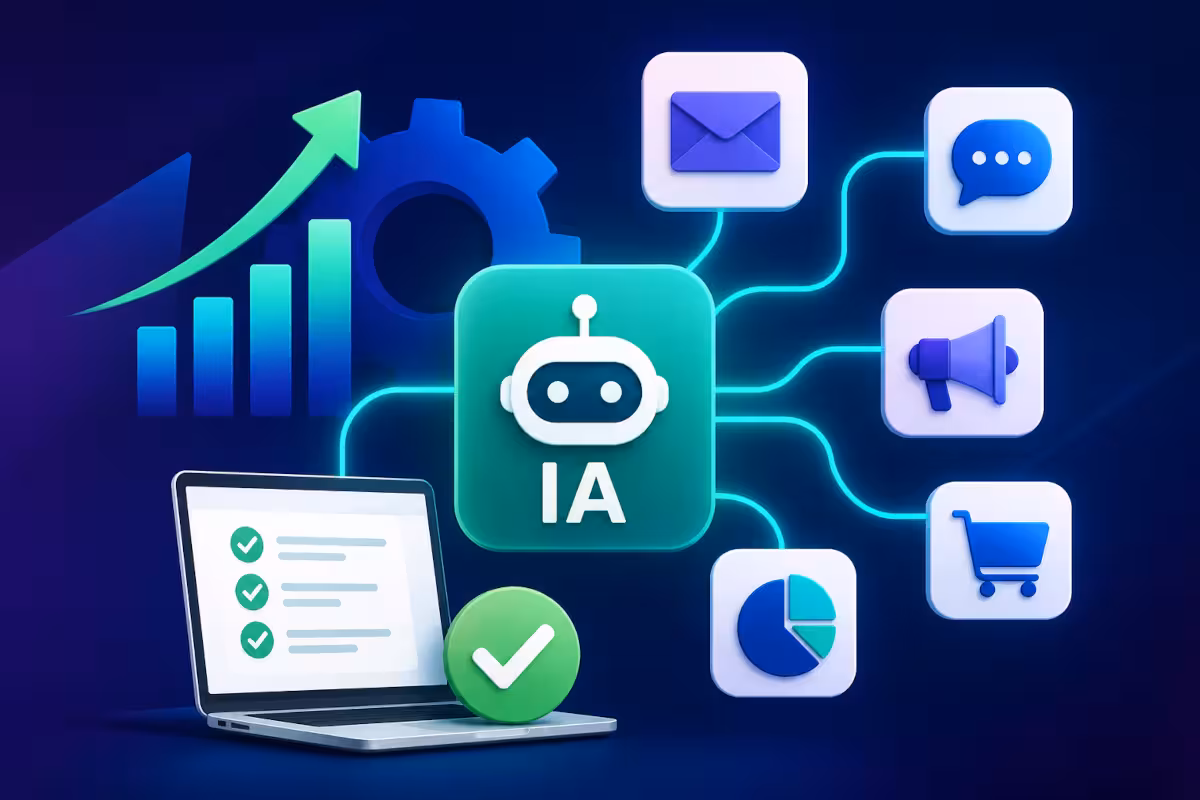 Automatización de negocios con IA conectando herramientas y procesos para mejorar la productividad empresarial