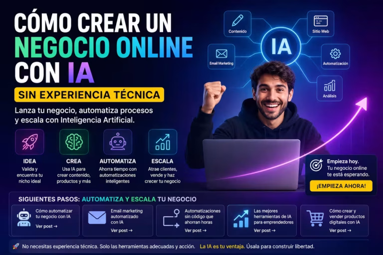 cómo crear un negocio online con IA sin experiencia técnica 2026