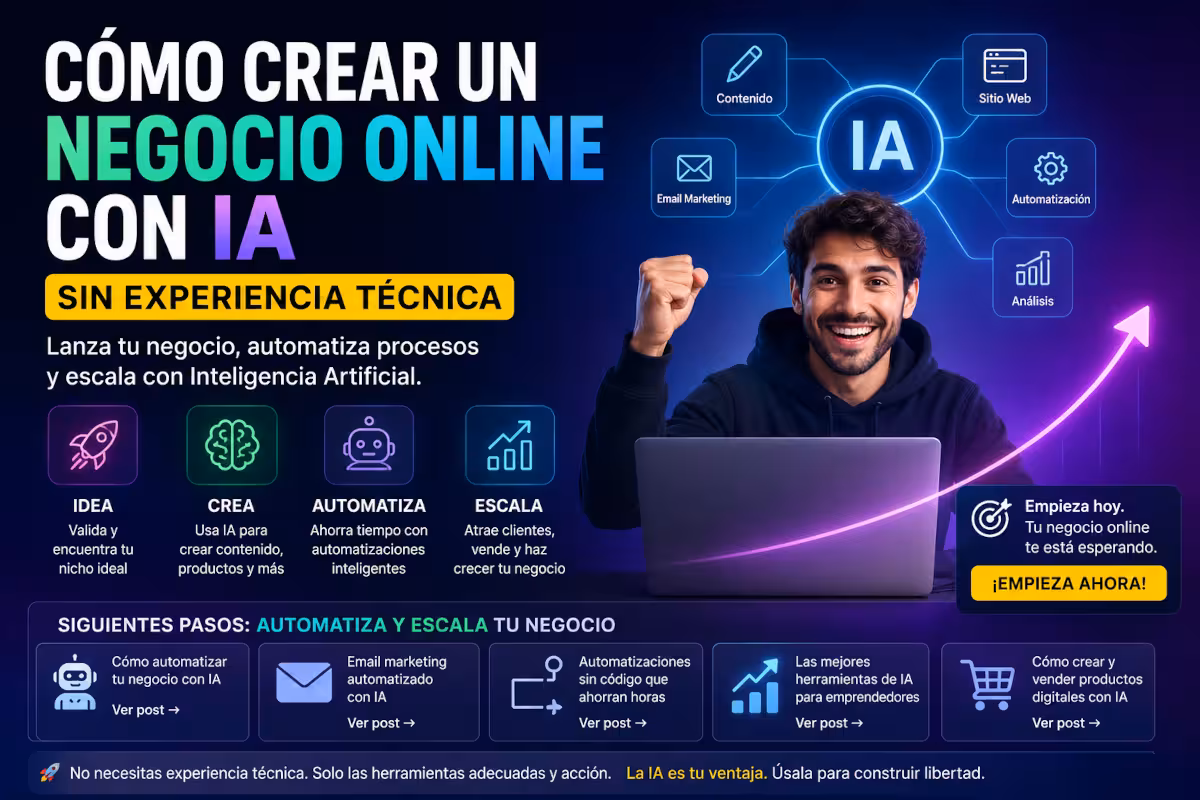cómo crear un negocio online con IA sin experiencia técnica 2026